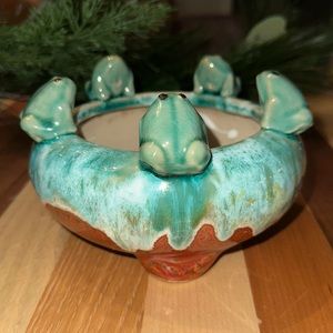 Aqua and Brown Frog Footed Bowl/Planter